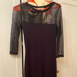 Black midi dress with sheer 3/4 length sleeves